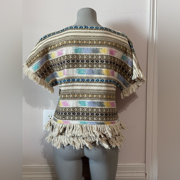 Ivy Jane All Over Embroidered Colorful Pattern Top with Fringe - Picture 3 of 3